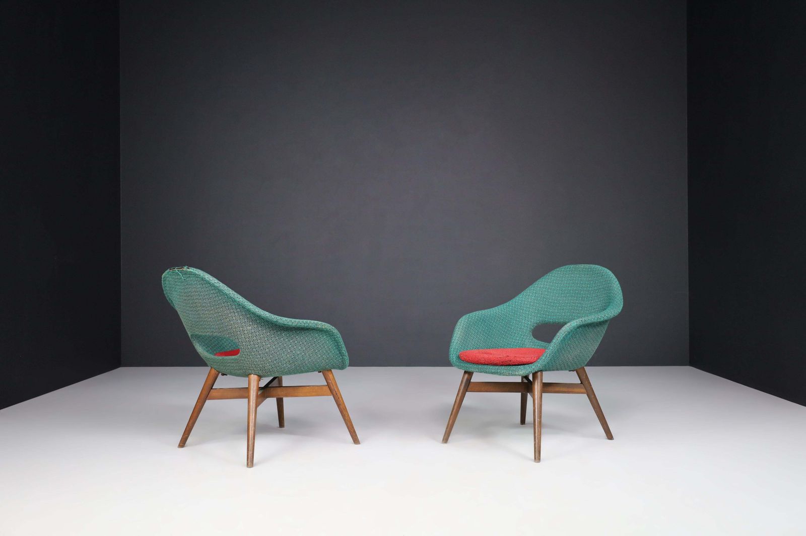 Miroslav Navratil Easy Chairs In Original Green & Red Fabric, 1960 photo Furniture