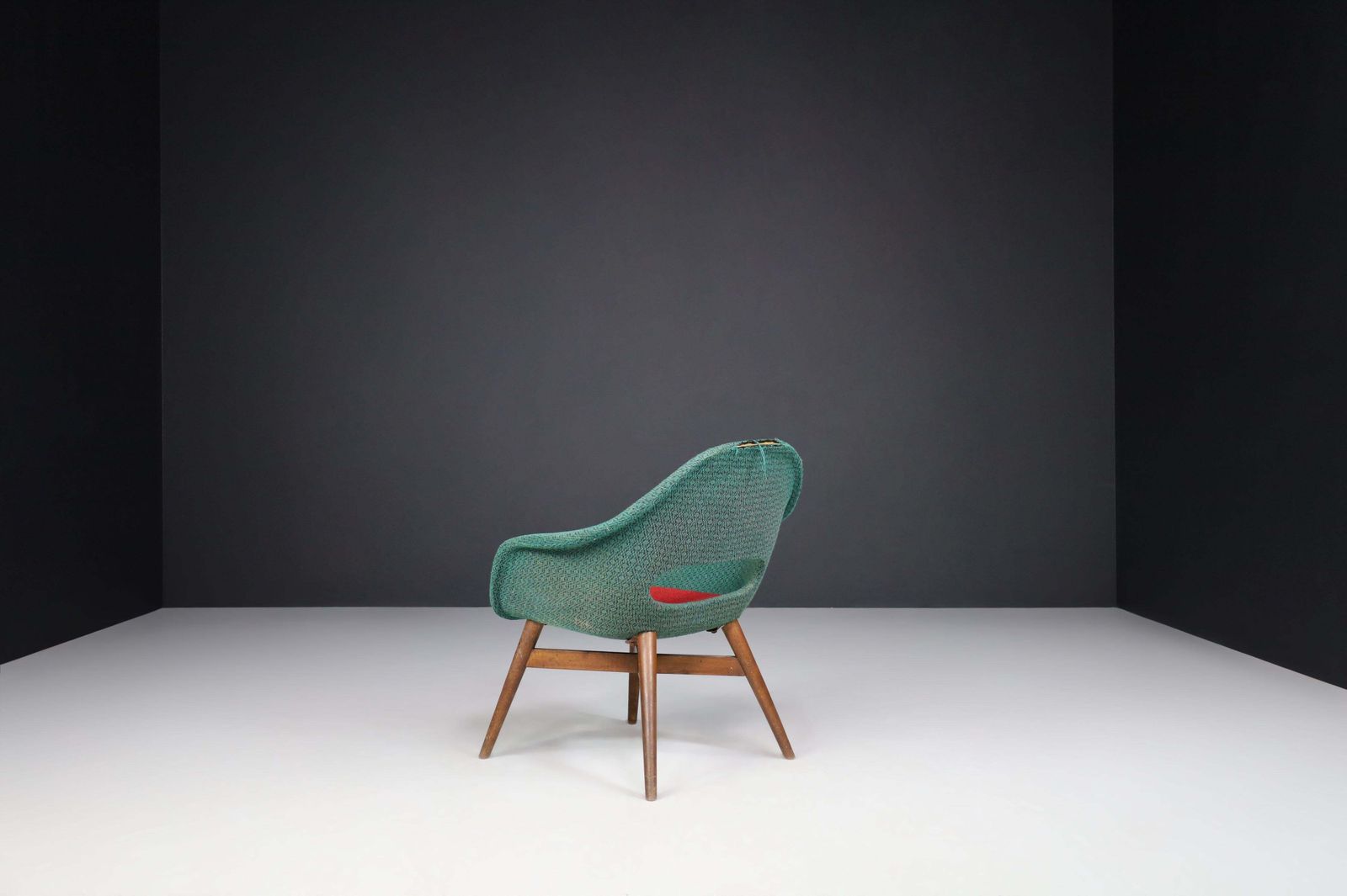 Miroslav Navratil Easy Chairs In Original Green & Red Fabric, 1960 photo buy