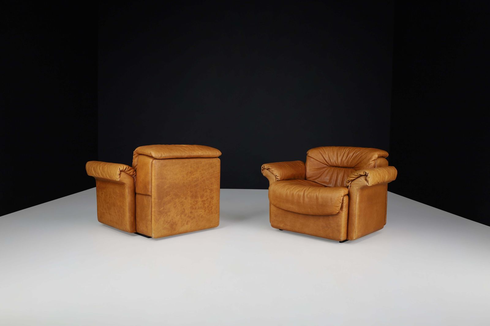 De Sede Ds 14 Lounge Chairs In Patinated Cognac Leather, Switzerland, 1970s photo Furniture