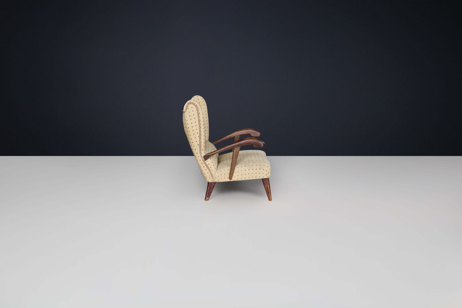 Sculpted Lounge Chair In Walnut With Original Upholstery, Prague, 1930. photo vinterior