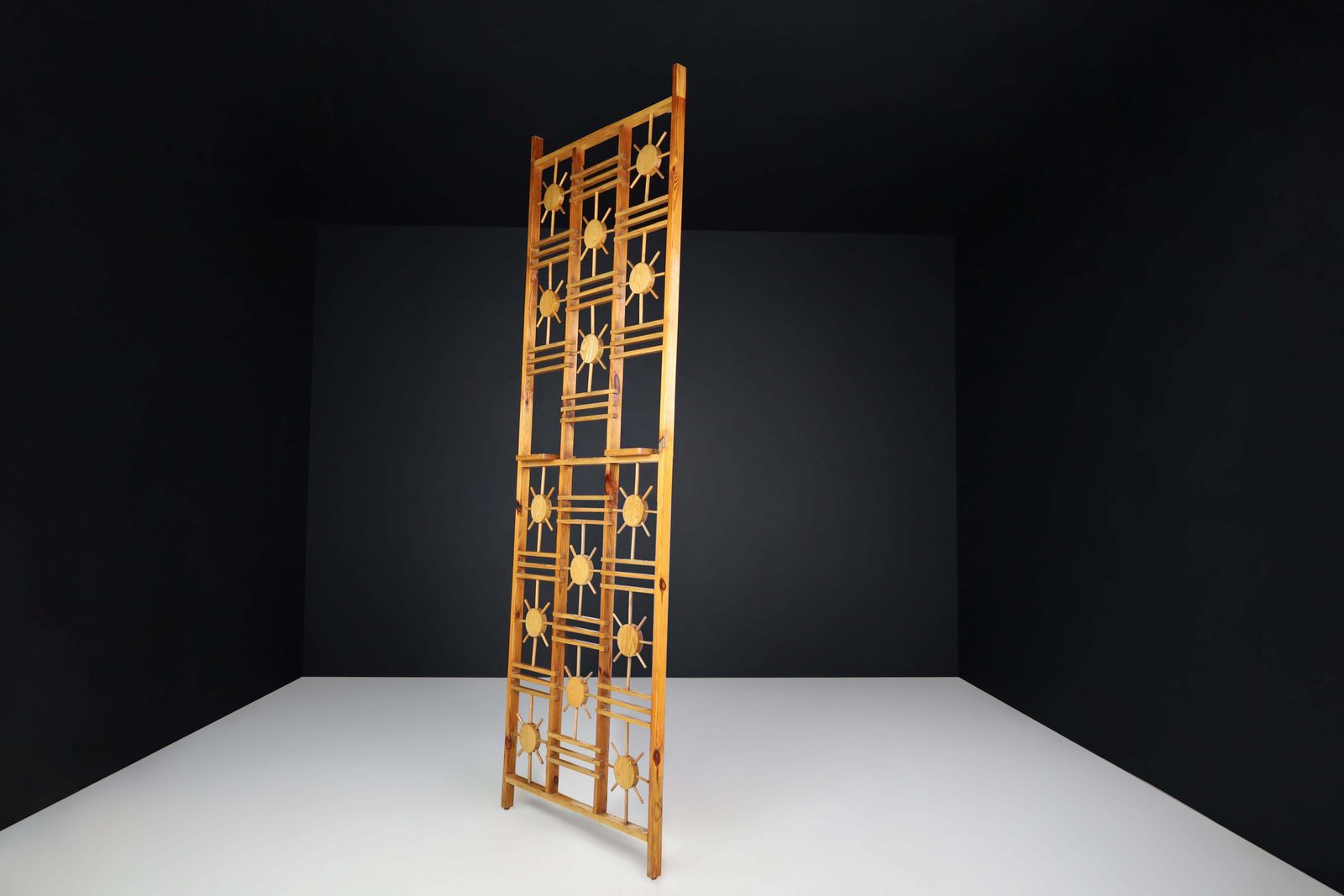 Mid Century French Pine Room Divider With Sunburst Accents, 1960s photo for sale