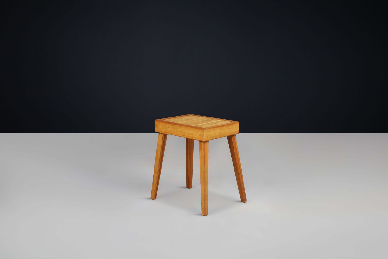 Handcrafted Mid Century Modern Slatted Elmwood Stool Or Side Table, France, 1960 photo for sale