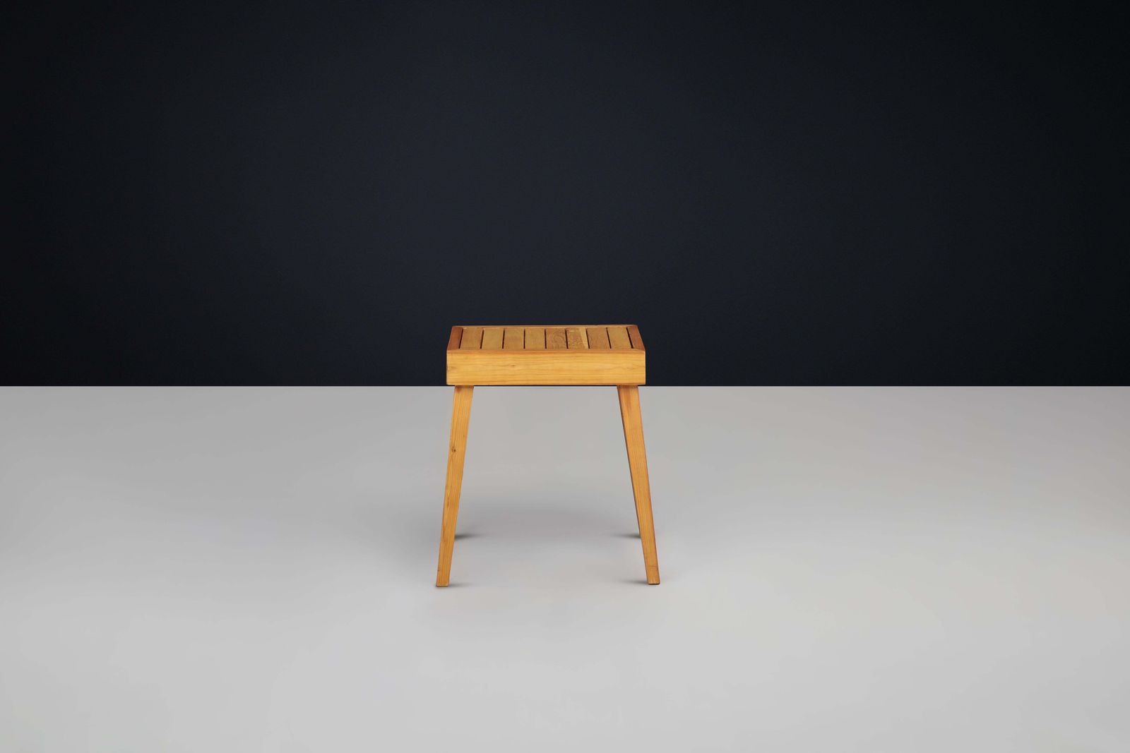 Handcrafted Mid Century Modern Slatted Elmwood Stool Or Side Table, France, 1960 photo Furniture