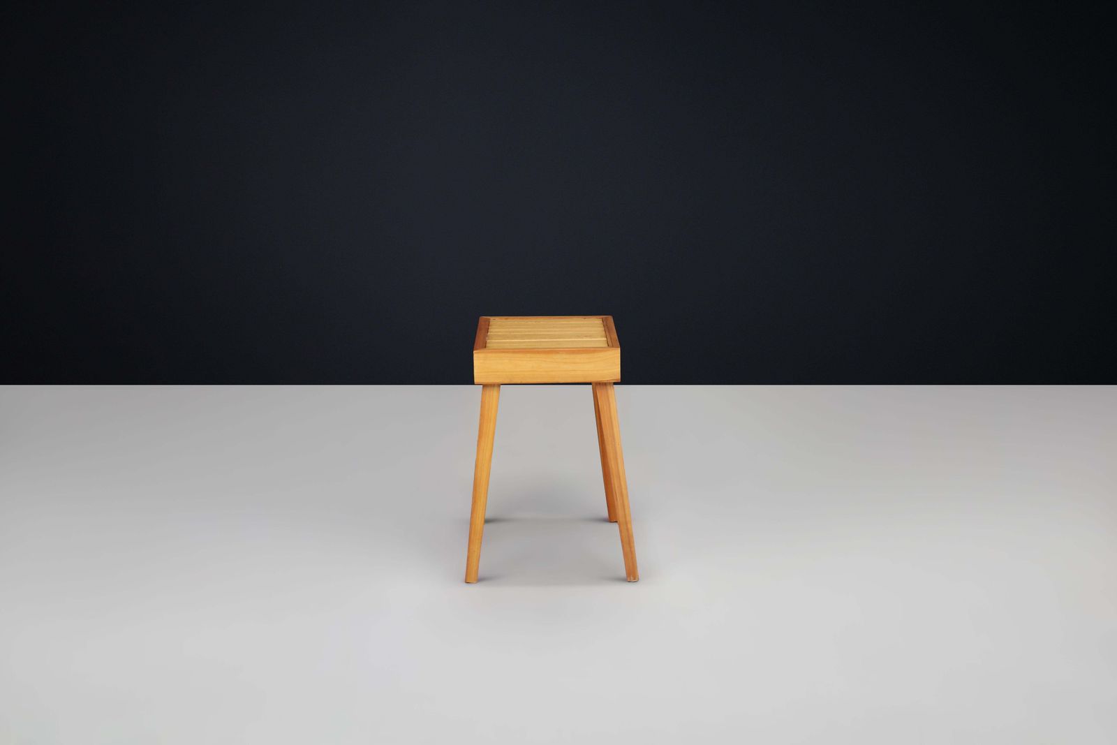 Handcrafted Mid Century Modern Slatted Elmwood Stool Or Side Table, France, 1960 photo buy