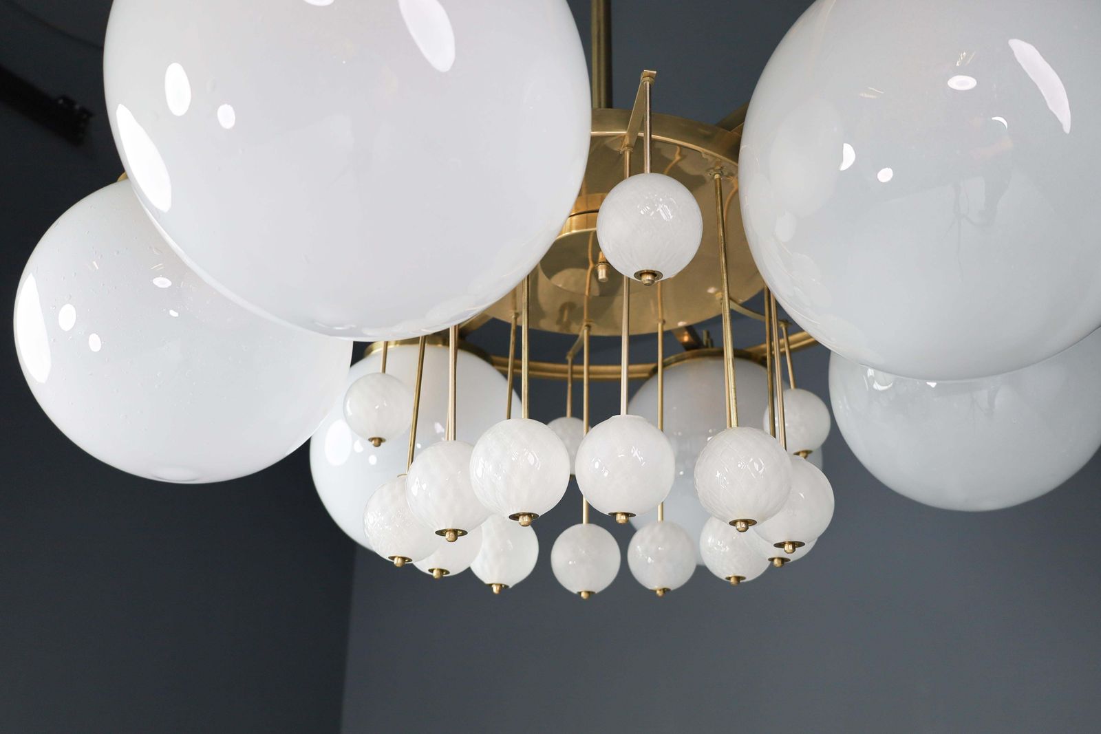 Large Brass Bohemian Chandelier With Frosted Glas Globes, The 1950s photo 7269.0