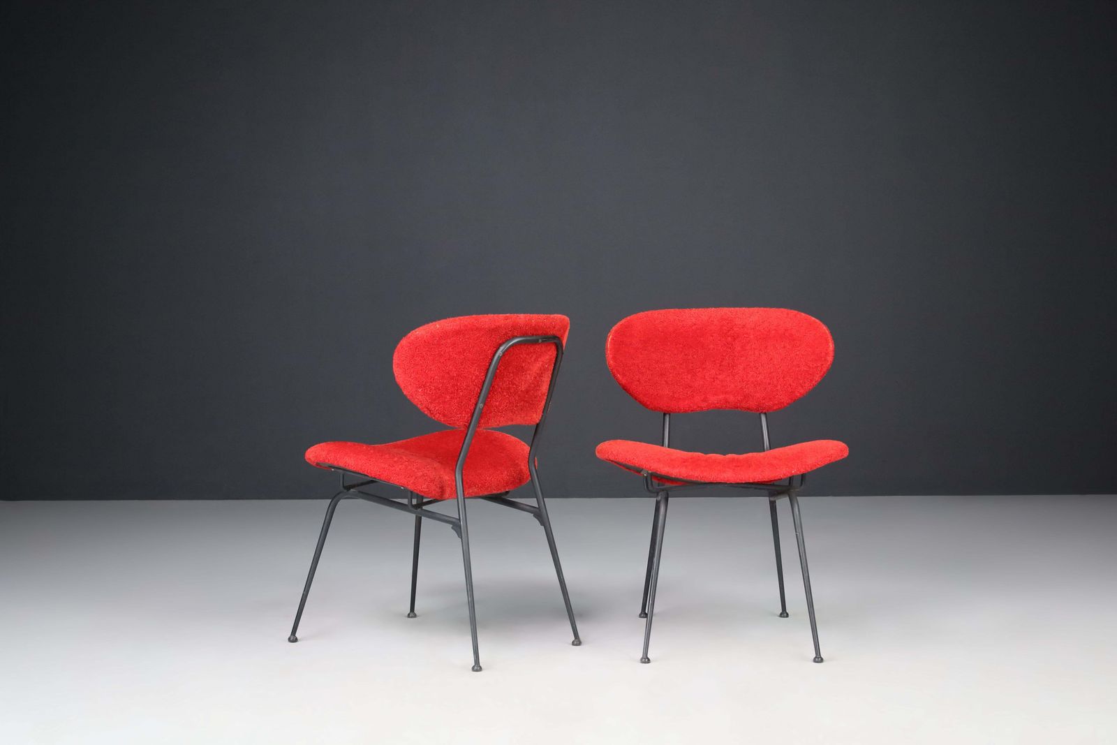 photo for sale Red Mid Century Modern Side Chairs By Gastone Rinaldi, Italy, 1960s