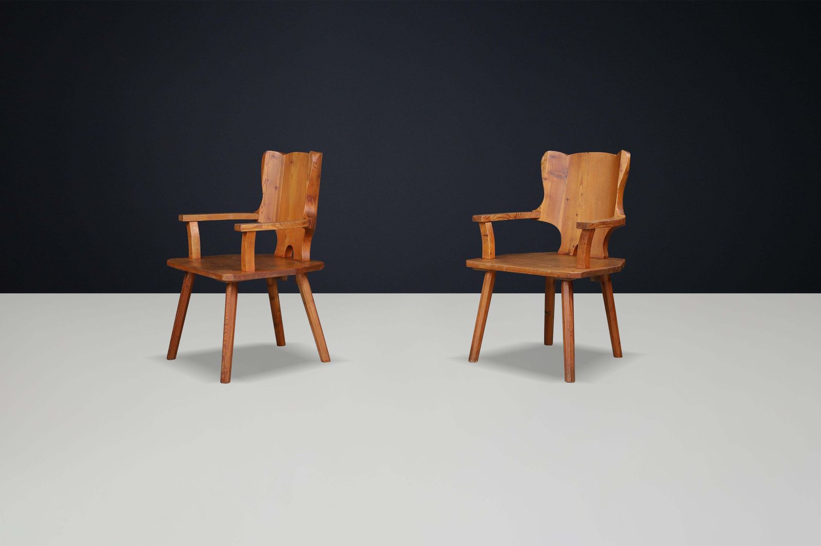 Monumental Swedish Pine Armchairs, 1950s – Sculptural Rustic Modernism photo for sale