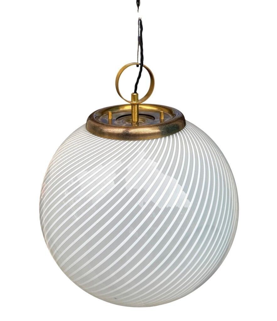 A Large 1960s Venini Murano Glass Ball “Tessuto” Swirl Pendant Light photo vinterior
