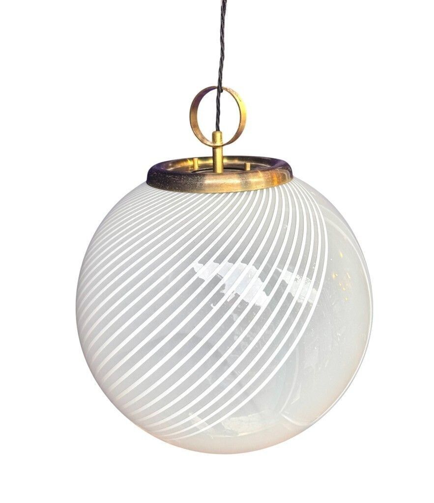 photo buy A Large 1960s Venini Murano Glass Ball “Tessuto” Swirl Pendant Light