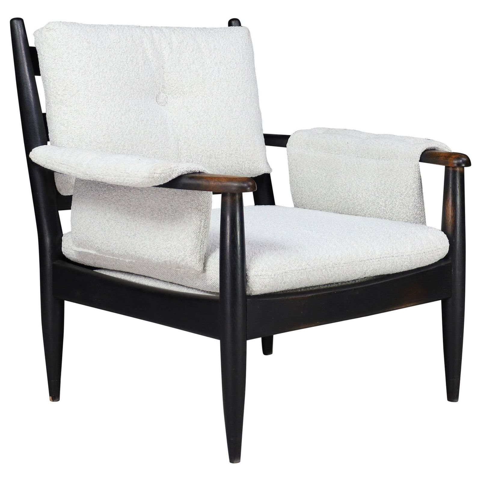 Mid Century French Armchair In Patinated Oak And Bouclé Upholstery, 1960s