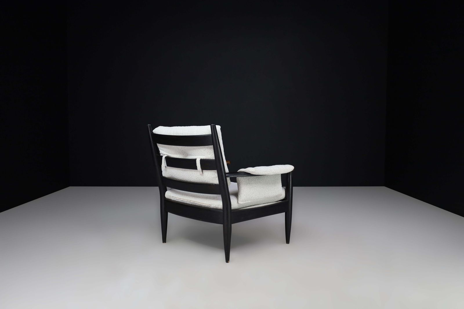 Mid Century French Armchair In Patinated Oak And Bouclé Upholstery, 1960s photo Furniture