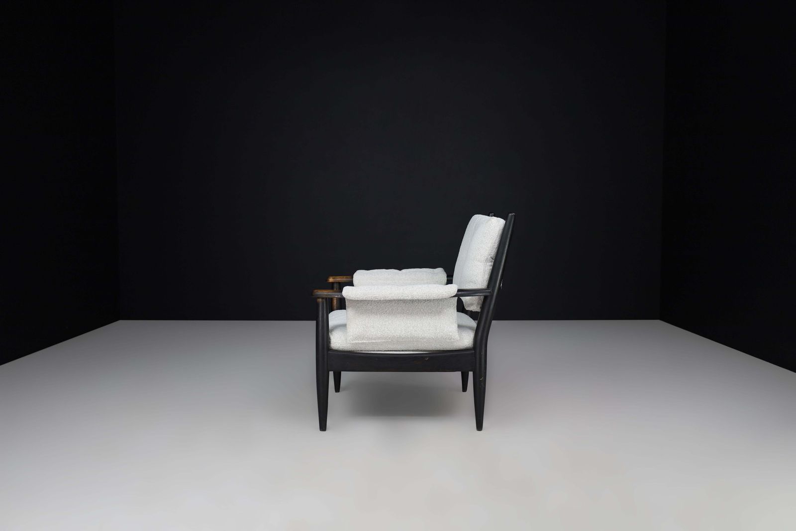 Mid Century French Armchair In Patinated Oak And Bouclé Upholstery, 1960s photo buy