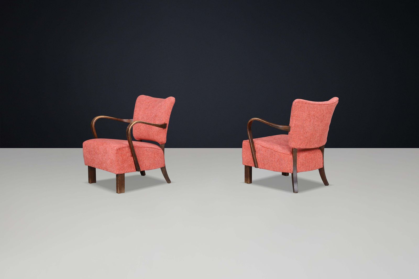 Jindrich Halabala Re Upholstered Patinated Bentwood Lounge Chairs From The 1930s photo 2954.0