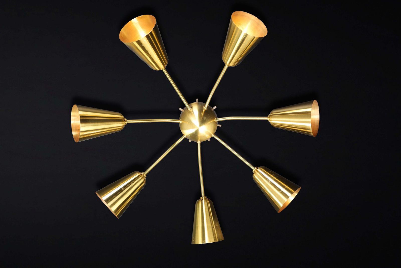Set Of Four Restored Italian Mid Century Solid Brass Sputnik Chandelier, 1950s photo Lighting
