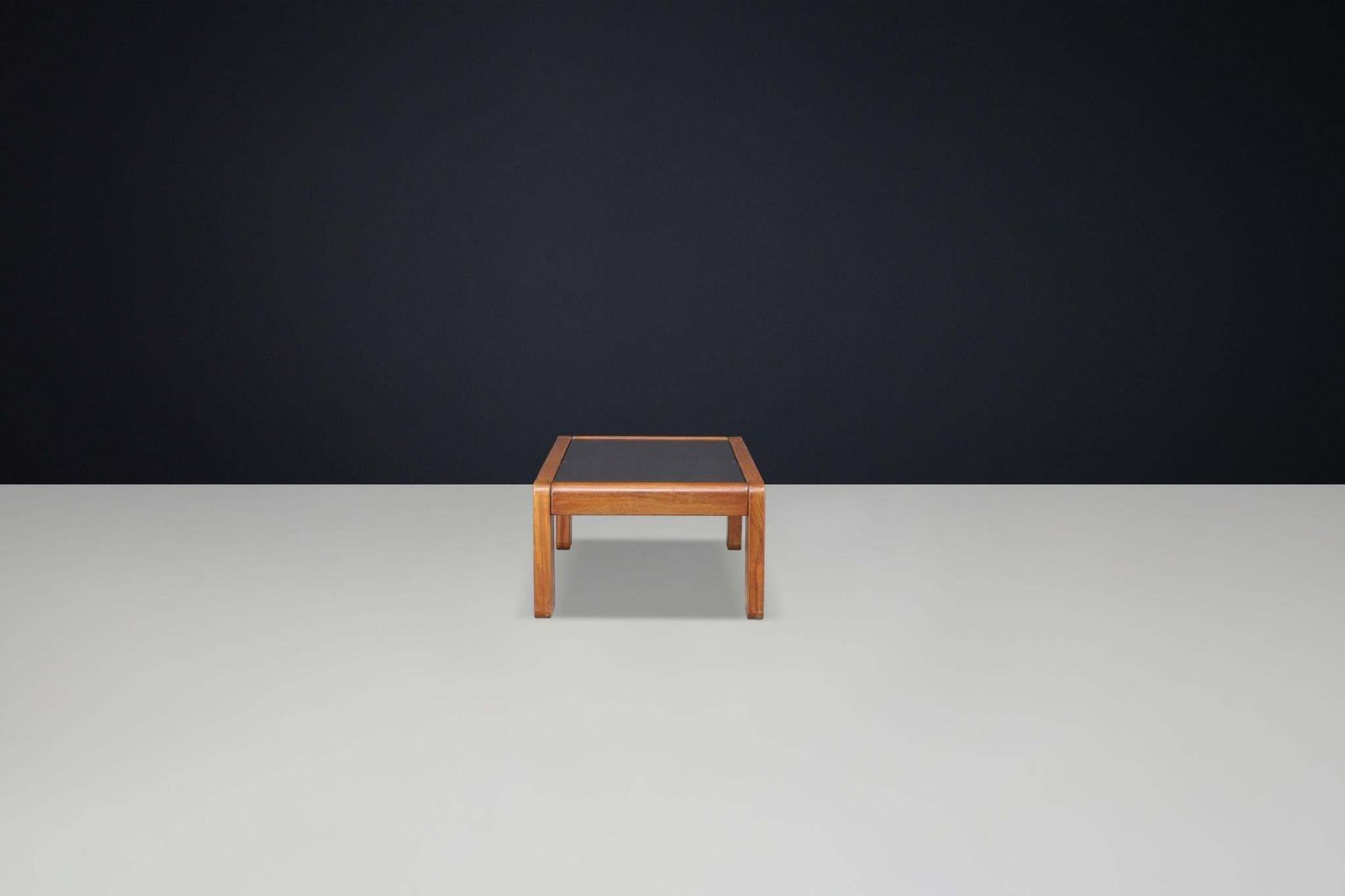 Modern Coffee Table In Elm And Smoked Glass By Maison Regain, France 1970s. photo for sale