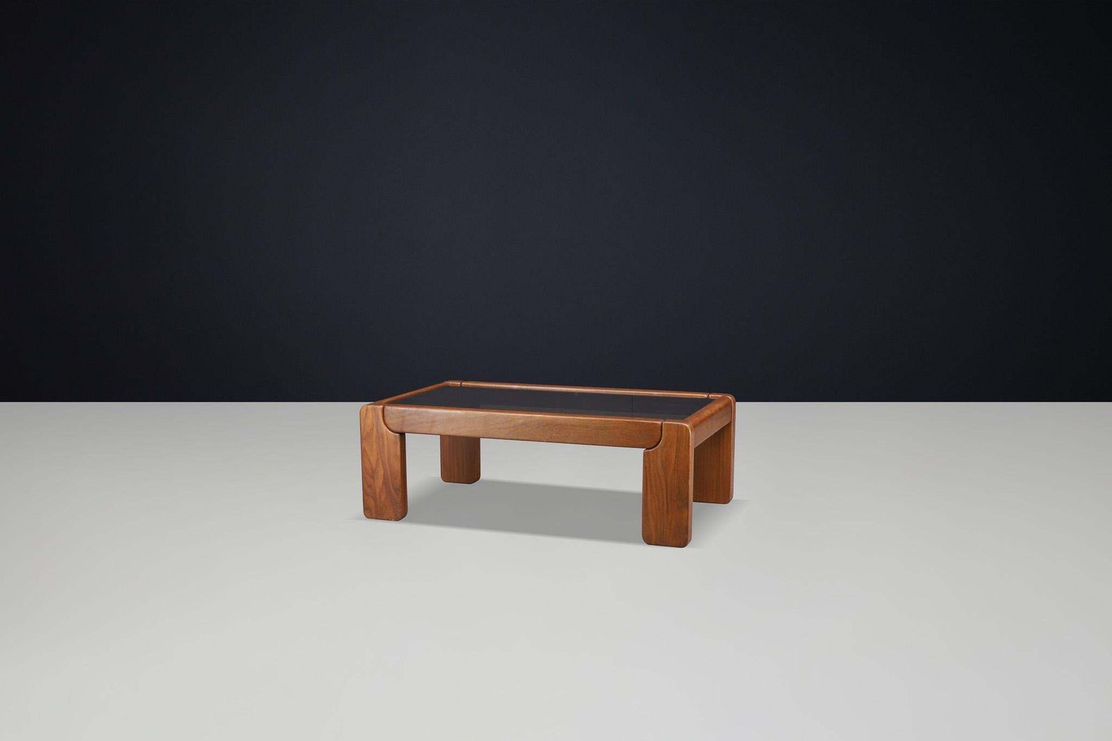 Modern Coffee Table In Elm And Smoked Glass By Maison Regain, France 1970s. photo buy