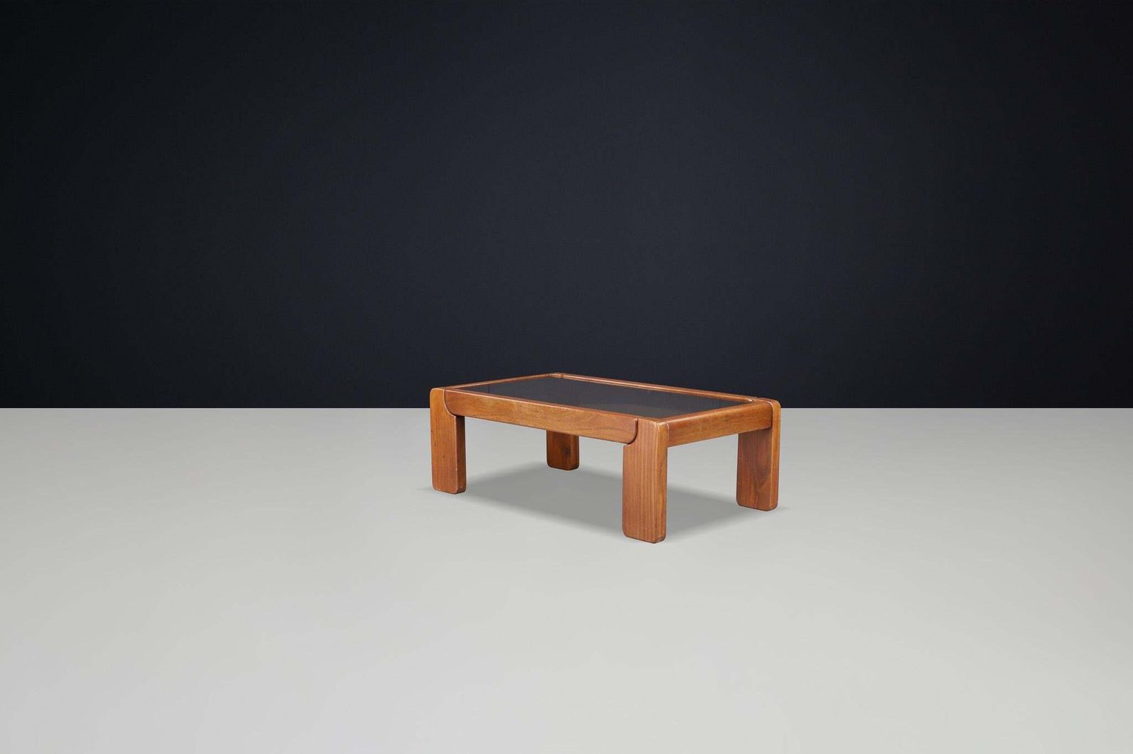 Modern Coffee Table In Elm And Smoked Glass By Maison Regain, France 1970s. photo vintage