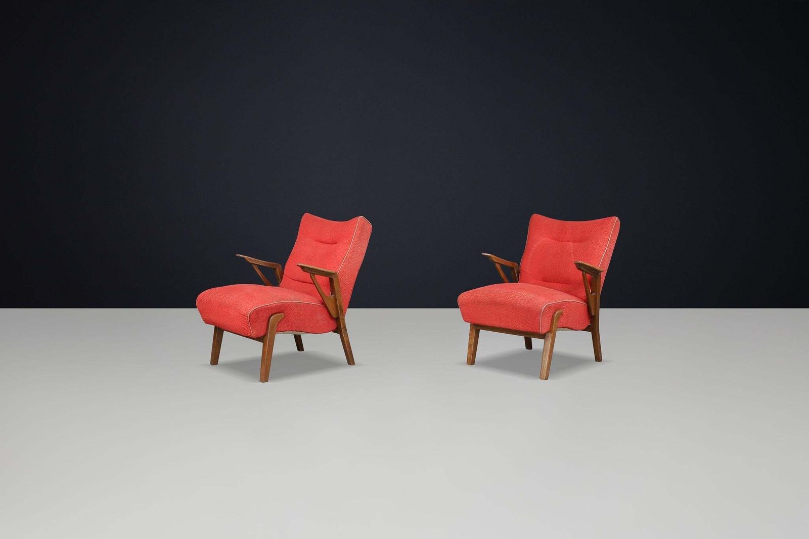 Art Deco Lounge Chairs In Oak And Original Upholstery By Antonin Kybal, Cz 1930s photo 3929.0
