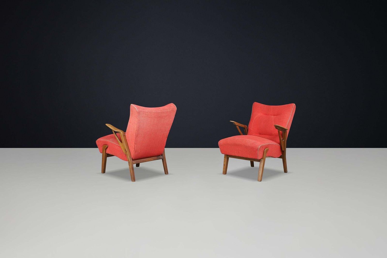 Art Deco Lounge Chairs In Oak And Original Upholstery By Antonin Kybal, Cz 1930s photo vintage