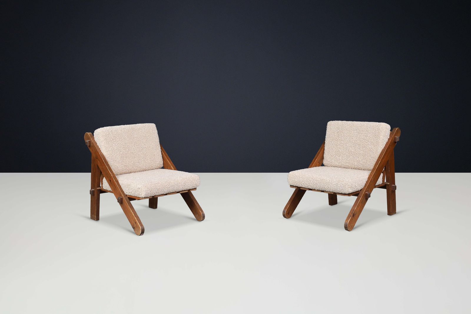 Pinewood Lounge Chairs In New Teddy Upholstery, France, 1970s photo furniture