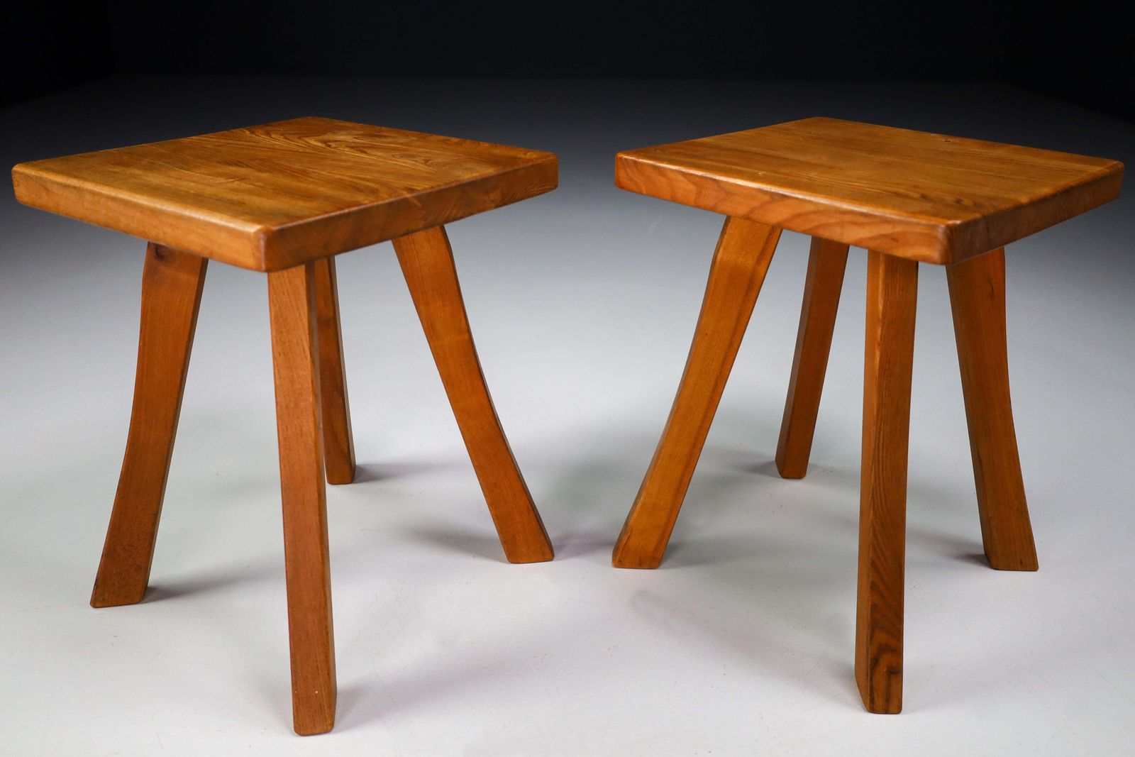 Set/4 Midcentury Elm French Stools In The Style Of Charlotte Perriand France, 50s photo buy