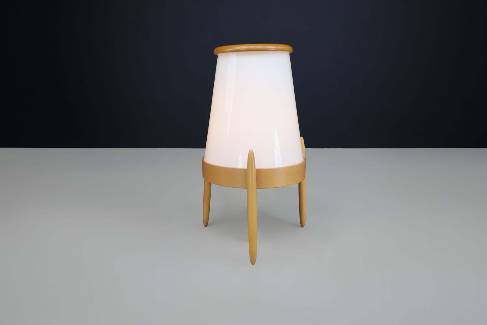 Large Modern Opaline Glass And Ash Floor Lamp By Uluv, Cz 1960s photo for sale