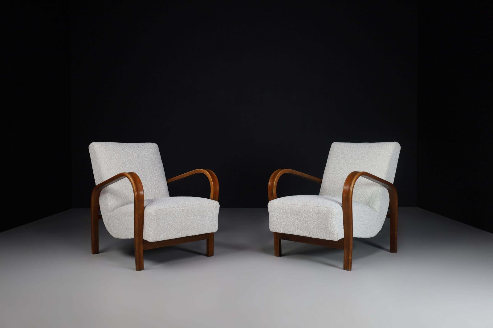 Karel Koželka & Antonín Kropáček Bentwood And Bouclé Armchairs, 1940s photo furniture