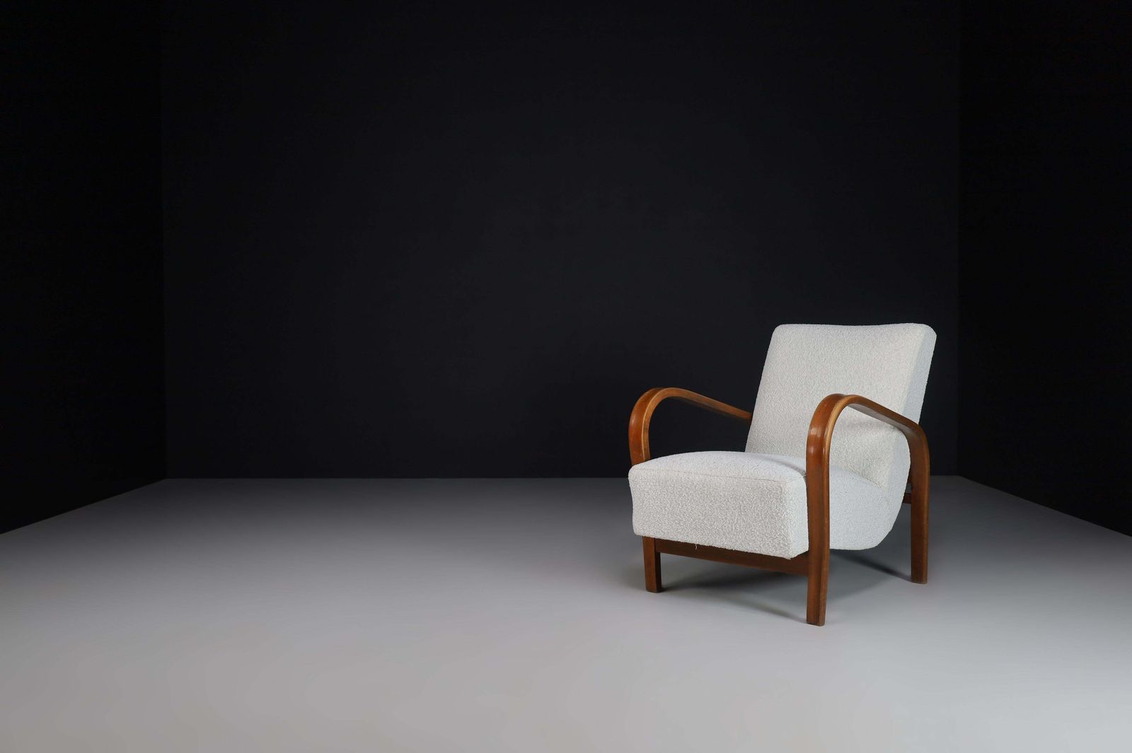 Karel Koželka & Antonín Kropáček Bentwood And Bouclé Armchairs, 1940s photo vintage