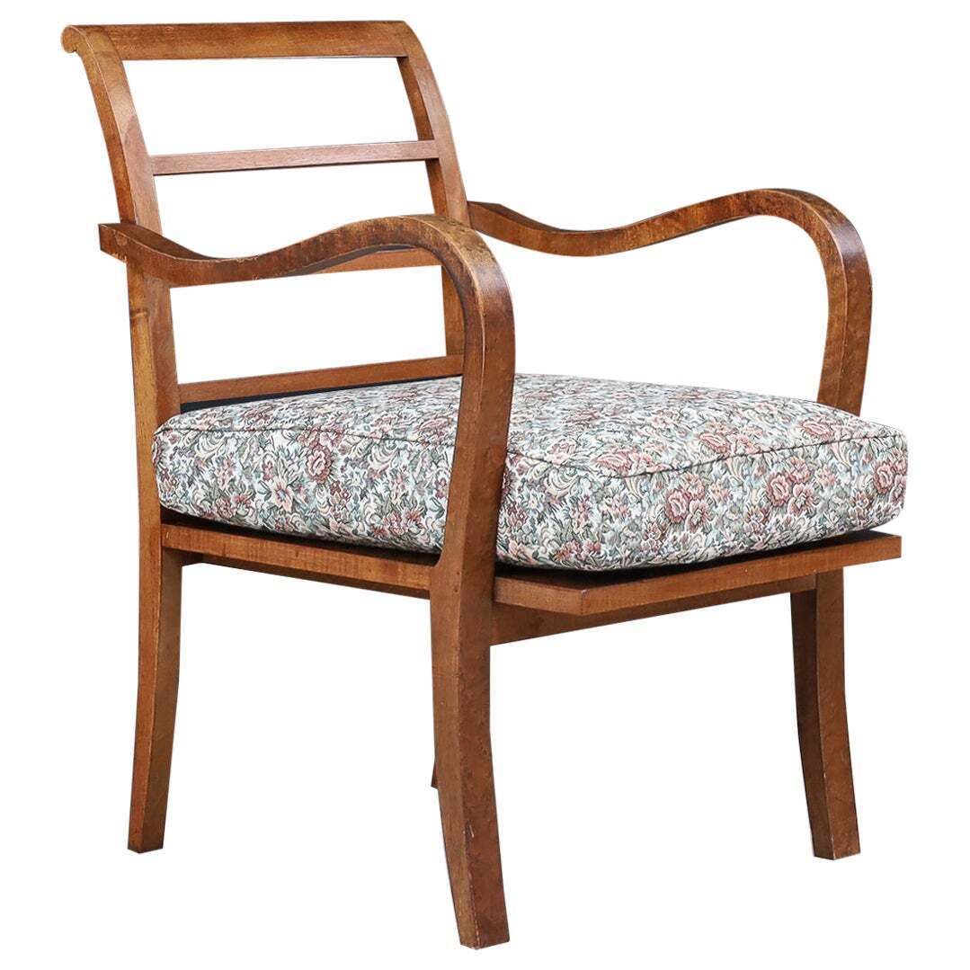 1930s Czechoslovak Art Deco Armchair In Original Floral Upholstery.