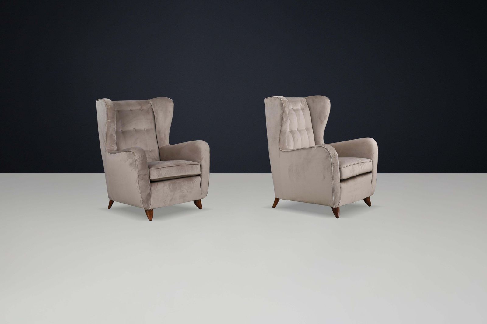 photo furniture Pair Of Paolo Buffa Wingback Velvet Armchairs, Italy, 1950s