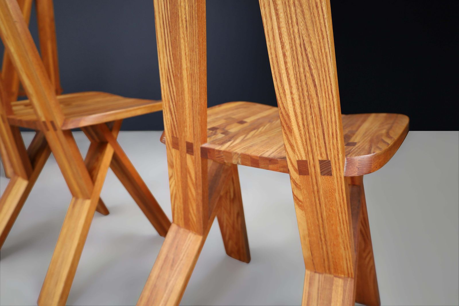 Pierre Chapo Set Of Six 'S45'dining Room Chairs In Elm, France 1970s photo buy