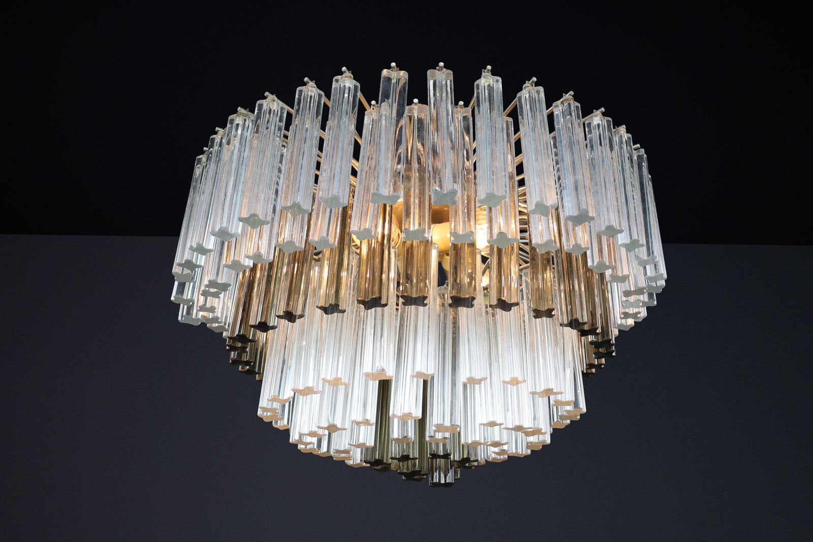 Large Two Colored Six Tier Crystal Venini Chandelier From Italy, 1960s. photo vintage