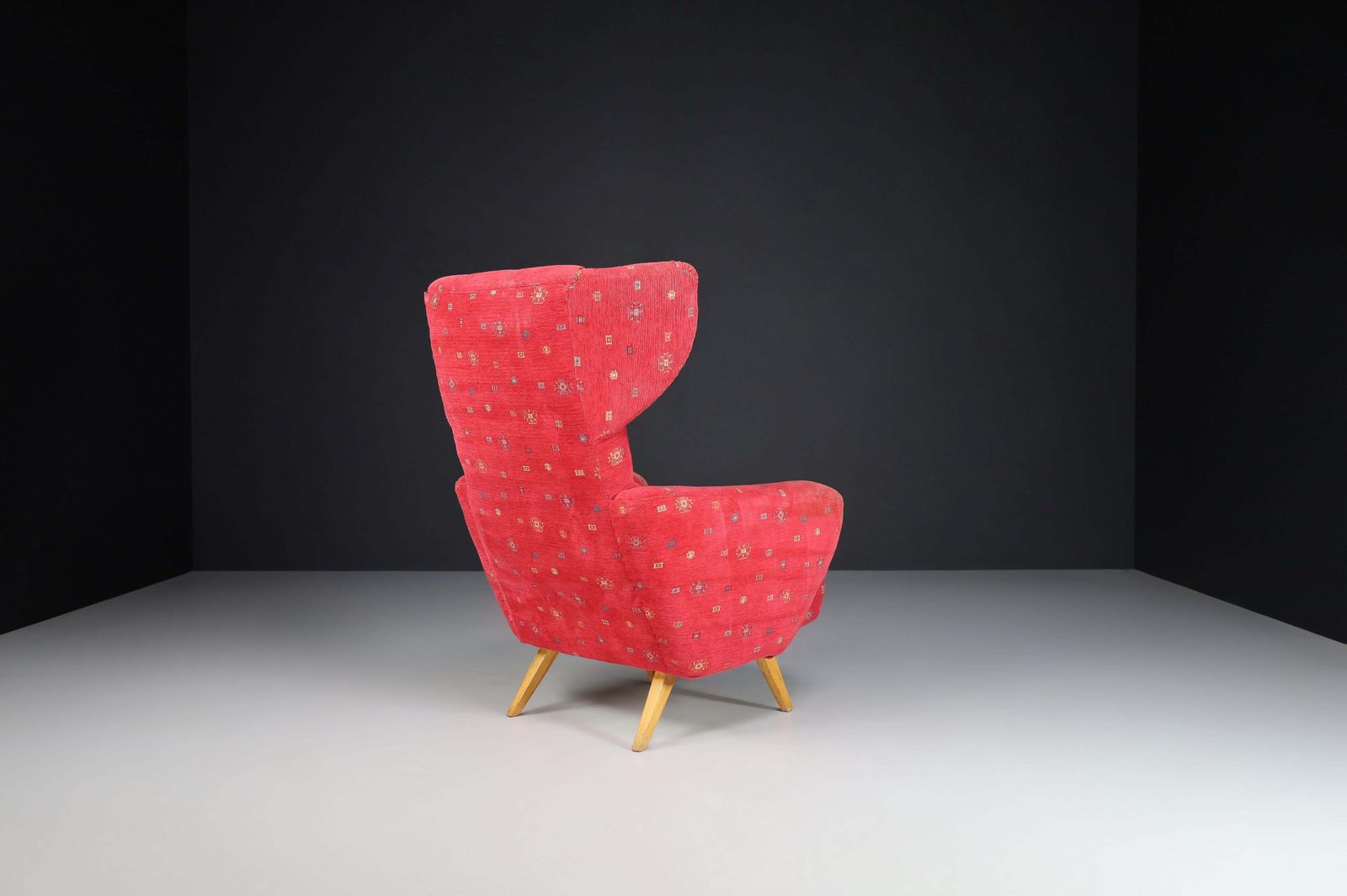 Wing Back Lounge Chair In Red Upholstery, Praque 1950s photo Furniture
