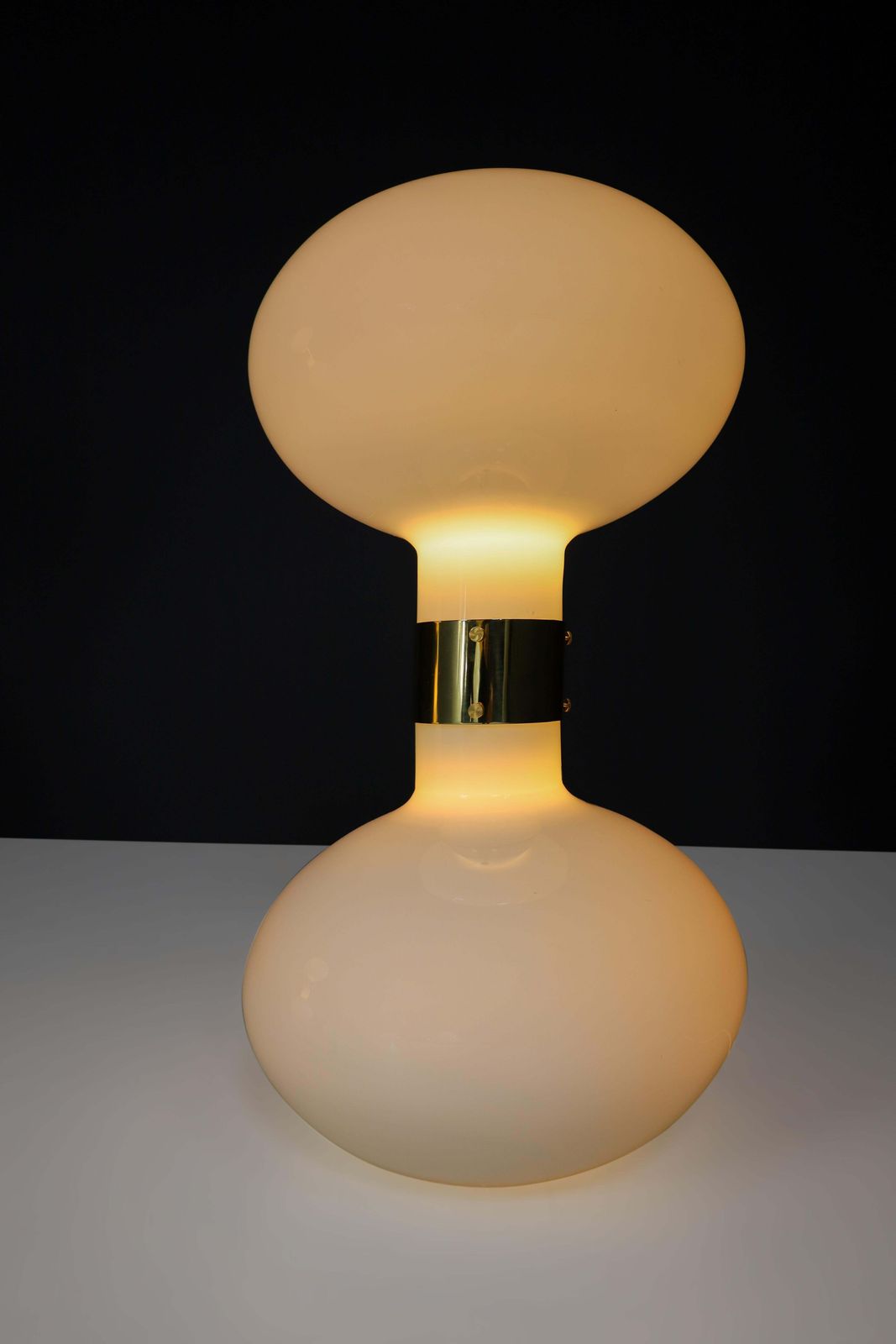 Large  Brass And Opaline Glass Floor Table Lamp, Italy 1970s photo Lighting