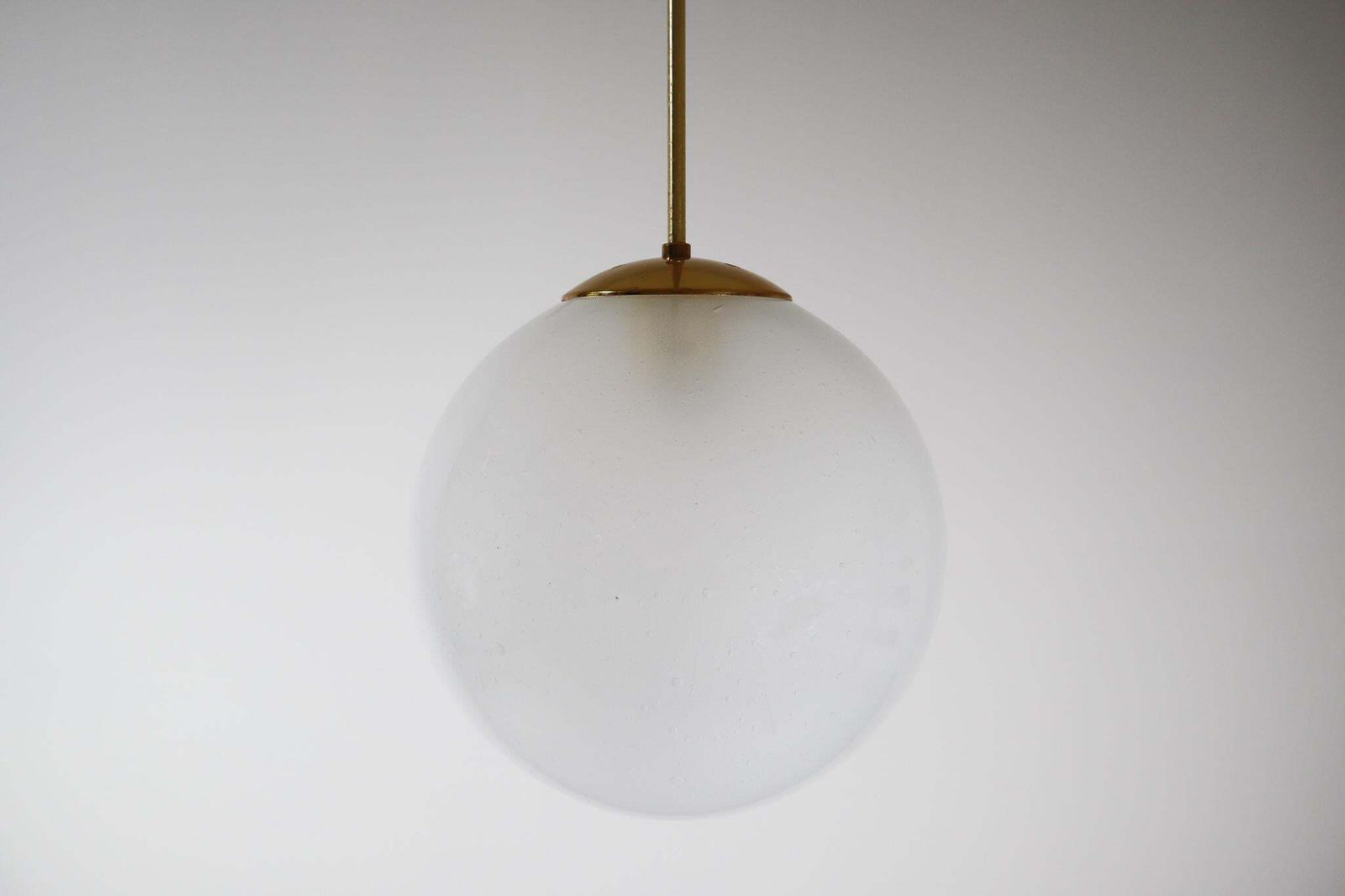 Large Brass Pendant With A Pearl White Hand Blown Globe By Preciosa, 1970s photo buy