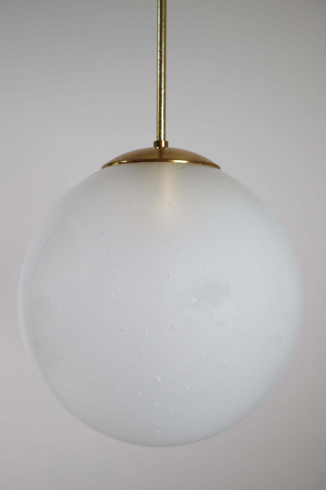 Large Brass Pendant With A Pearl White Hand Blown Globe By Preciosa, 1970s photo vintage