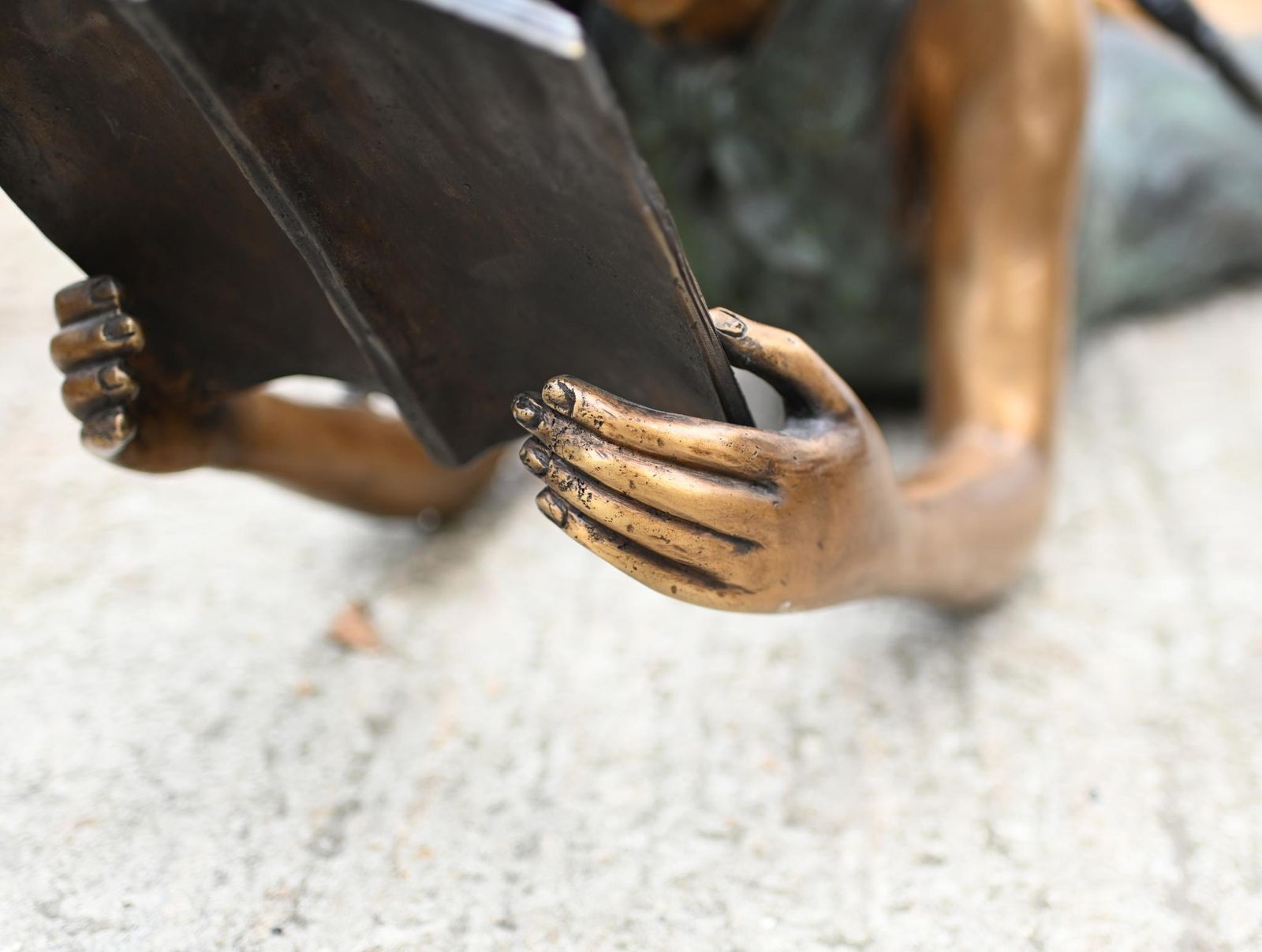 photo for sale Pair Lifesize Bronze Children Reading Boy Girl Statues Art