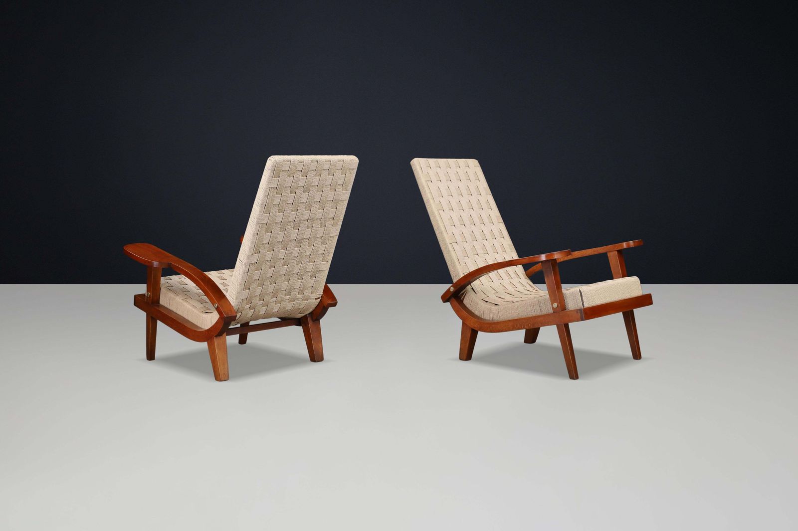 photo for sale Pair Of Italian Mid Century Lounge Chairs With Webbing, Italy, 1940s