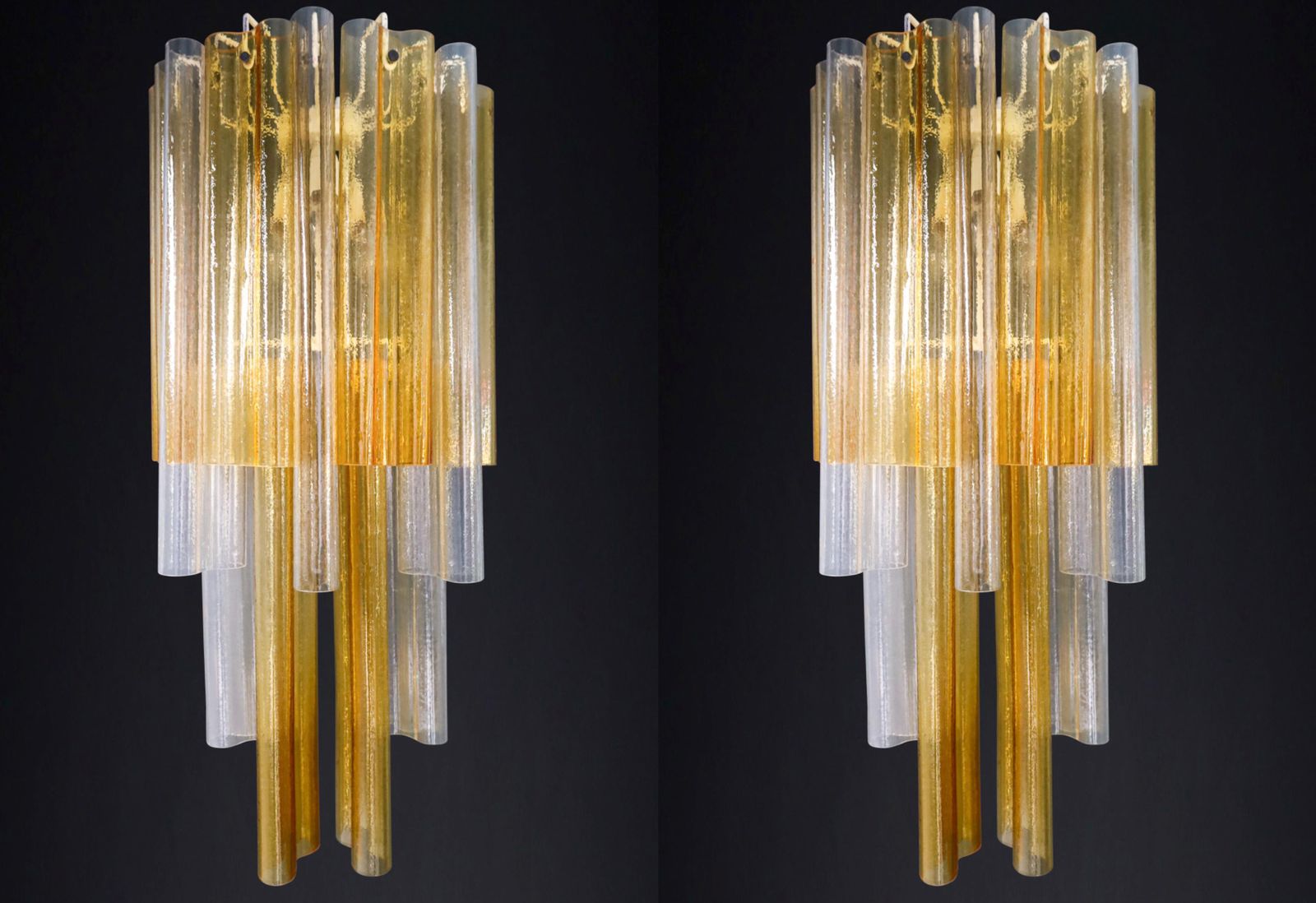 Pair Xxl Venini Wall Chandeliers With Murano Amber And Ice Glass, Italy 1960 photo furniture