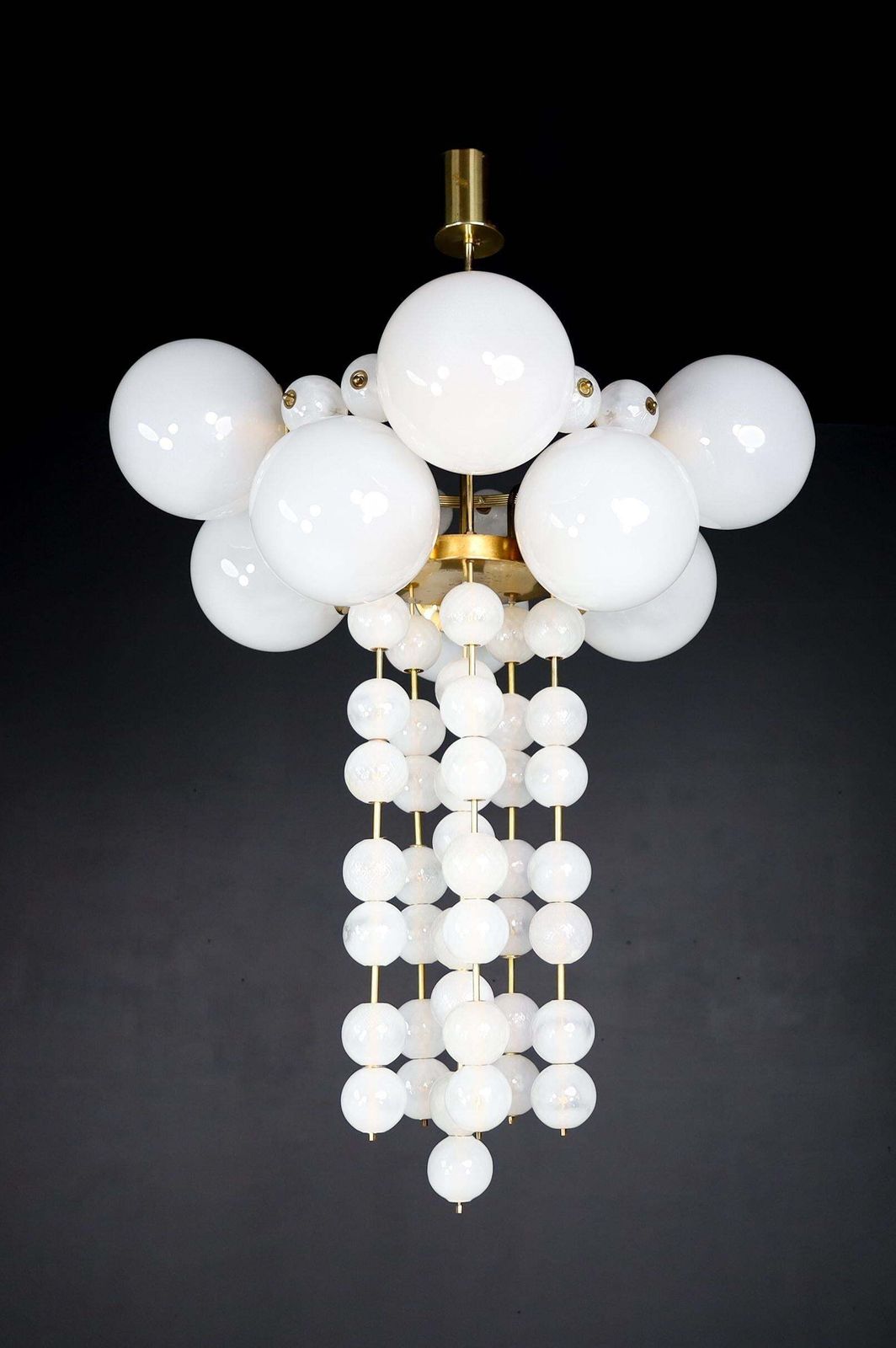 Pair Of Two Grand Bohemian Chandeliers With Brass Fixtures And Hand Blowed Frost photo furniture