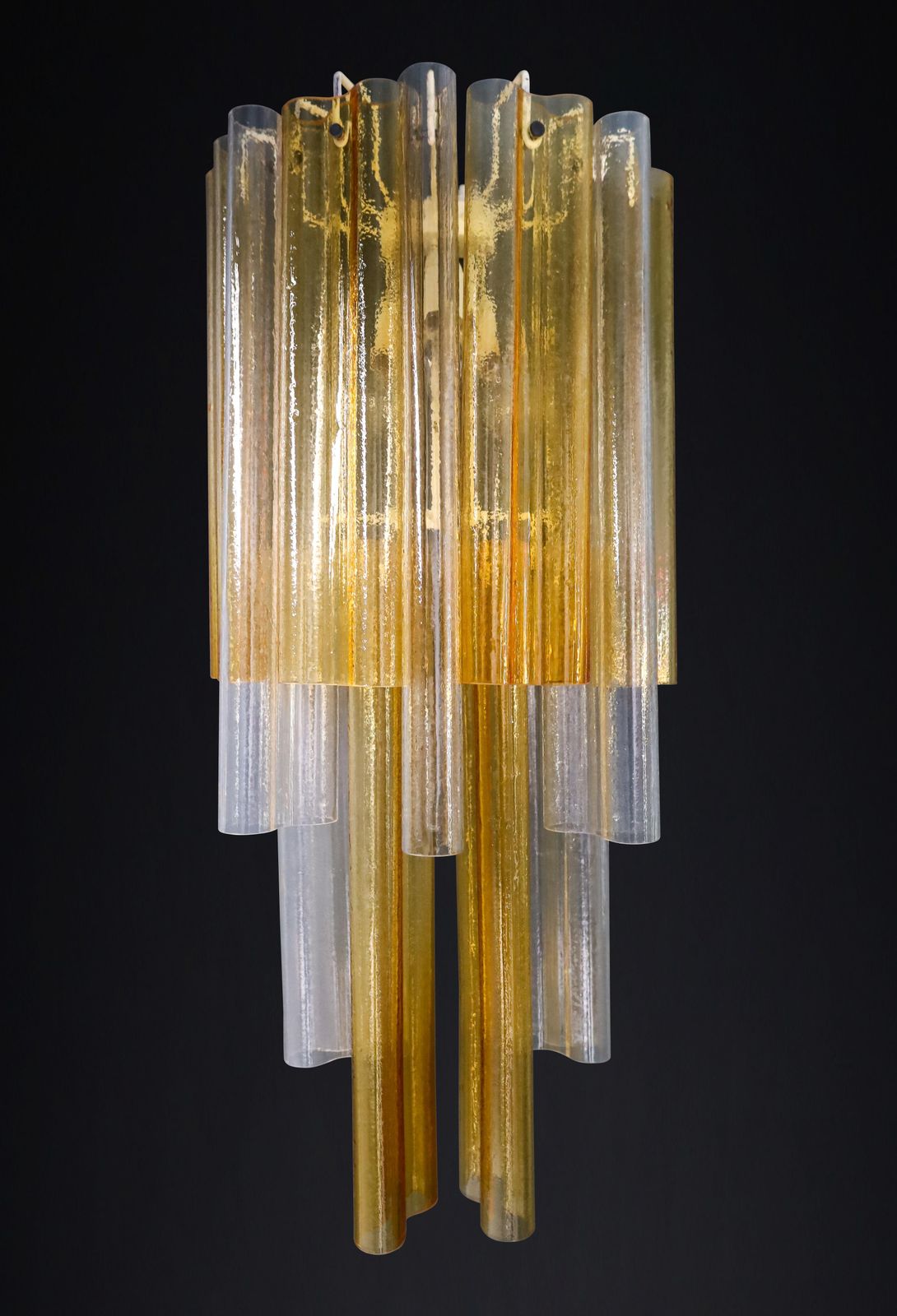 Pair Xxl Venini Wall Chandeliers With Murano Amber And Ice Glass, Italy 1960 photo for sale