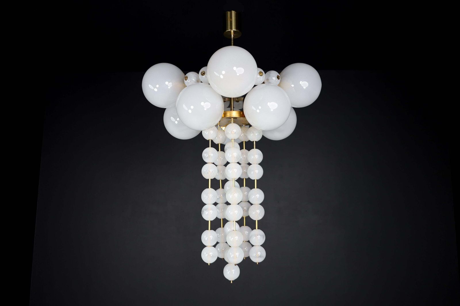 Pair Of Two Grand Bohemian Chandeliers With Brass Fixtures And Hand Blowed Frost photo Lighting