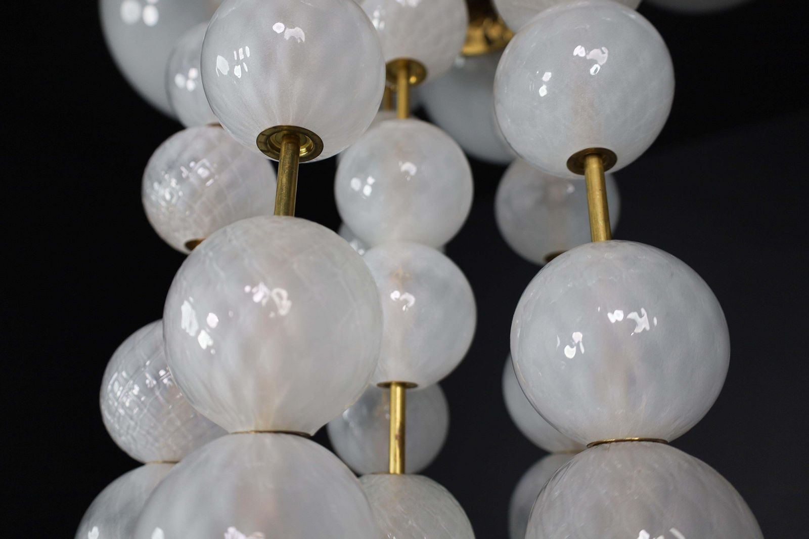 Pair Of Two Grand Bohemian Chandeliers With Brass Fixtures And Hand Blowed Frost photo buy