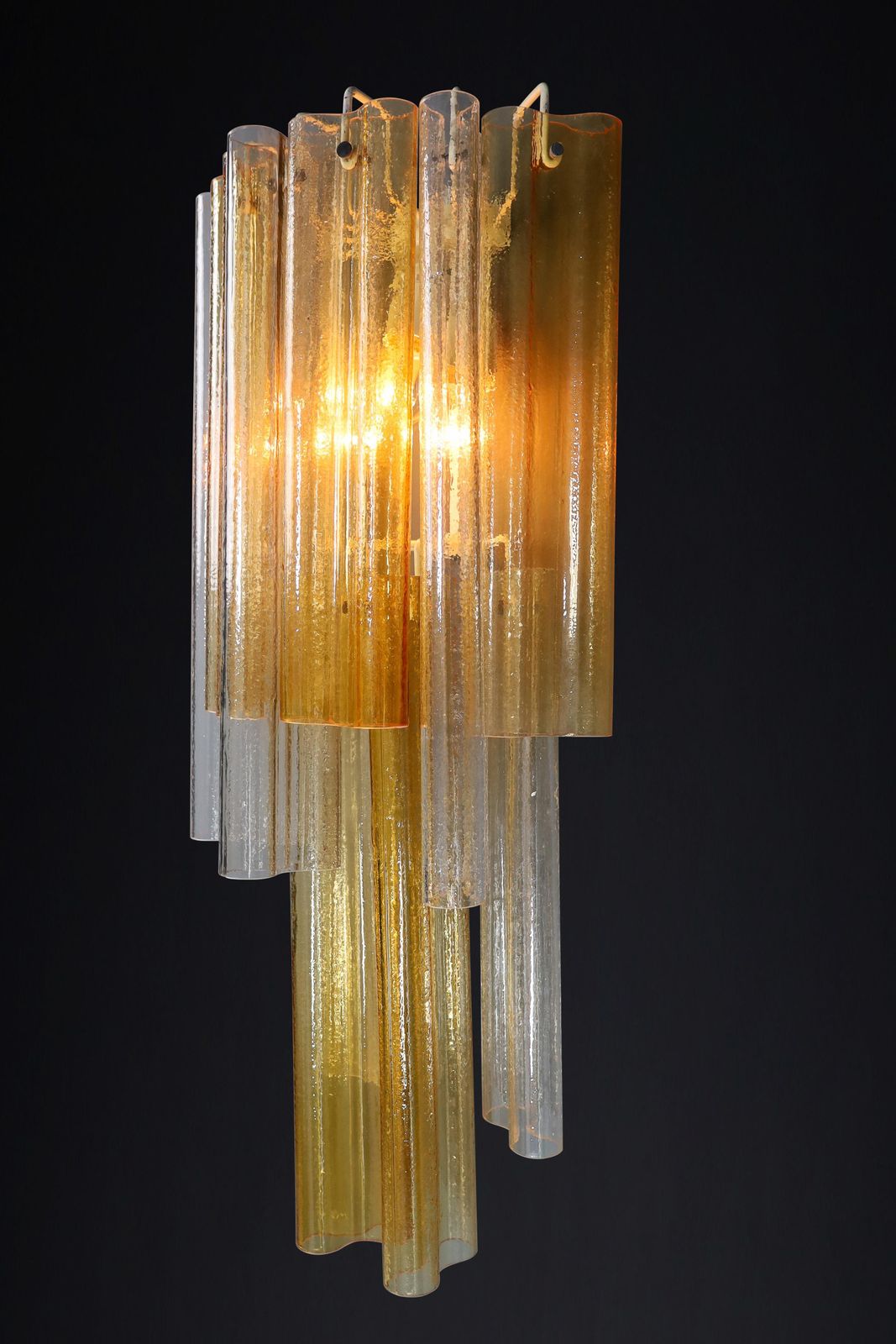 Pair Xxl Venini Wall Chandeliers With Murano Amber And Ice Glass, Italy 1960 photo vintage