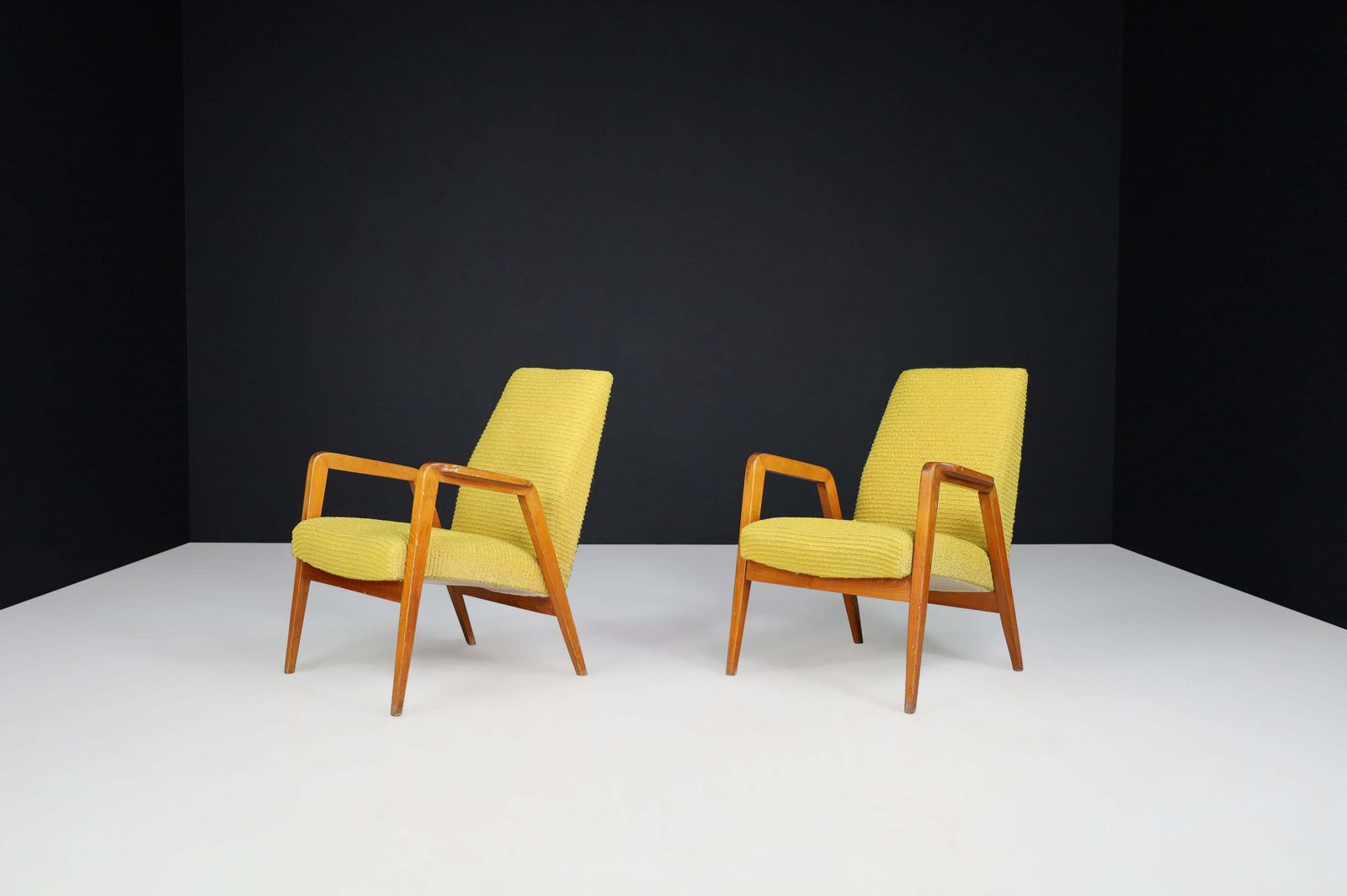 Mid Century Modern Lounge Chairs In Original Lemon Upholstery, Praque 1950s photo 2354.0