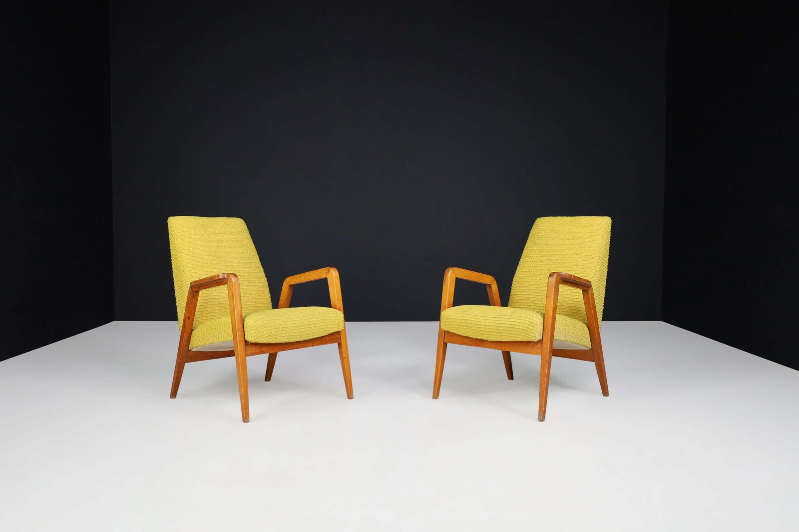 photo furniture Mid Century Modern Lounge Chairs In Original Lemon Upholstery, Praque 1950s
