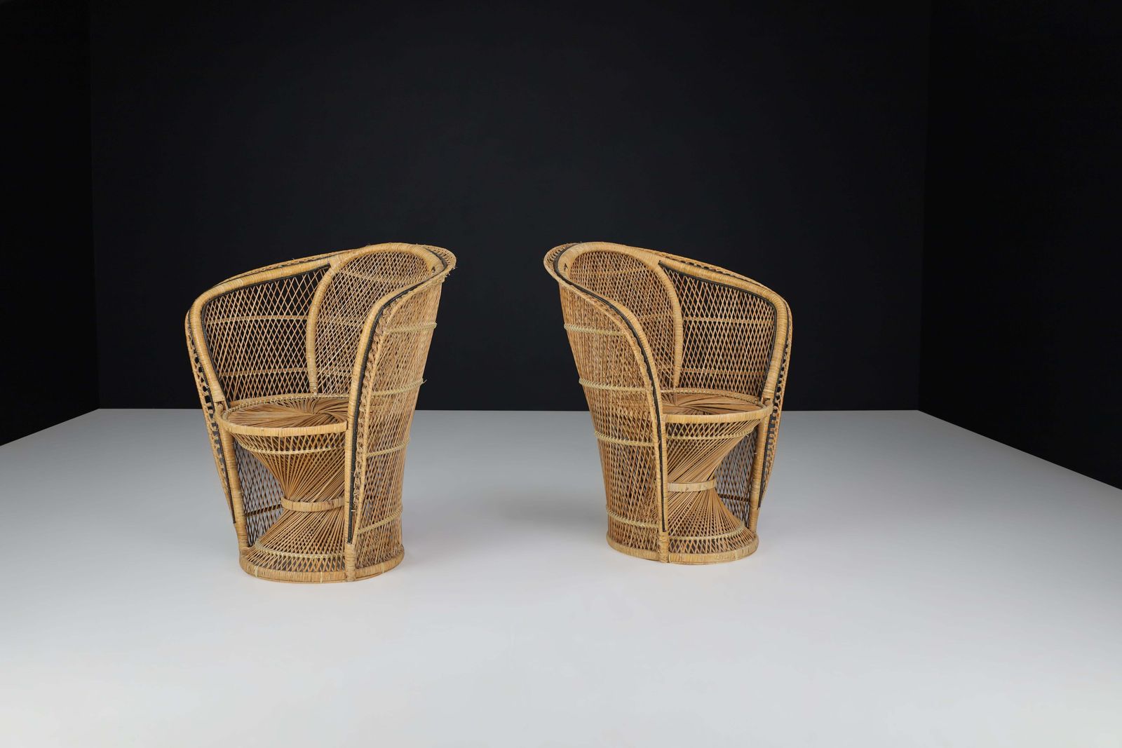 Pair Of Bohemian Wicker Emmanuelle Peacock Chairs, France, 1950s photo furniture