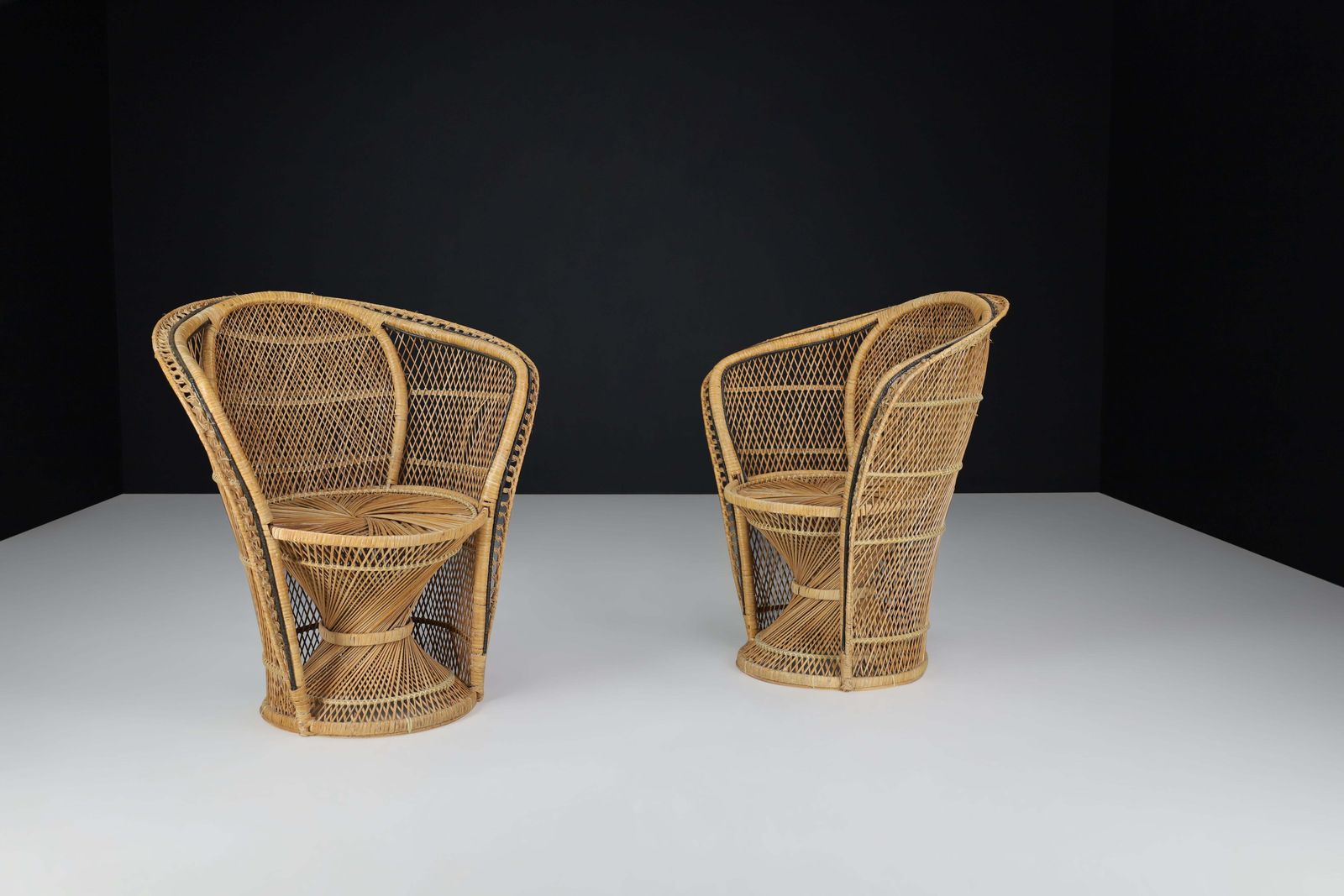 Pair Of Bohemian Wicker Emmanuelle Peacock Chairs, France, 1950s photo 949.0