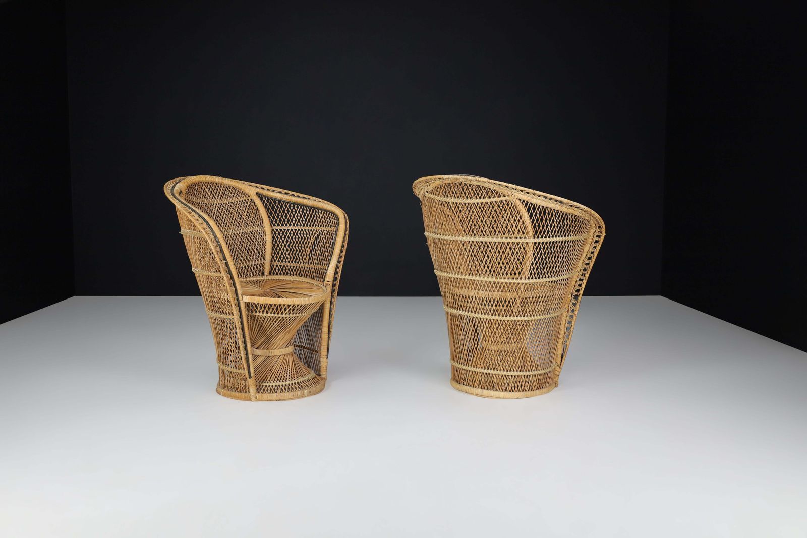 Pair Of Bohemian Wicker Emmanuelle Peacock Chairs, France, 1950s photo buy