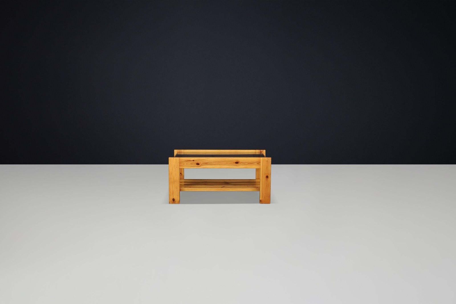 Modern Coffee Table In Pine And Smoked Glass By Maison Regain, France 1970s. photo for sale